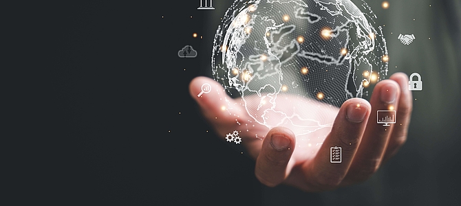 Virtuelle Welt in Hand